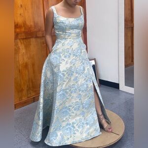 Windsor Blue and Cream Floral Maxi Dress